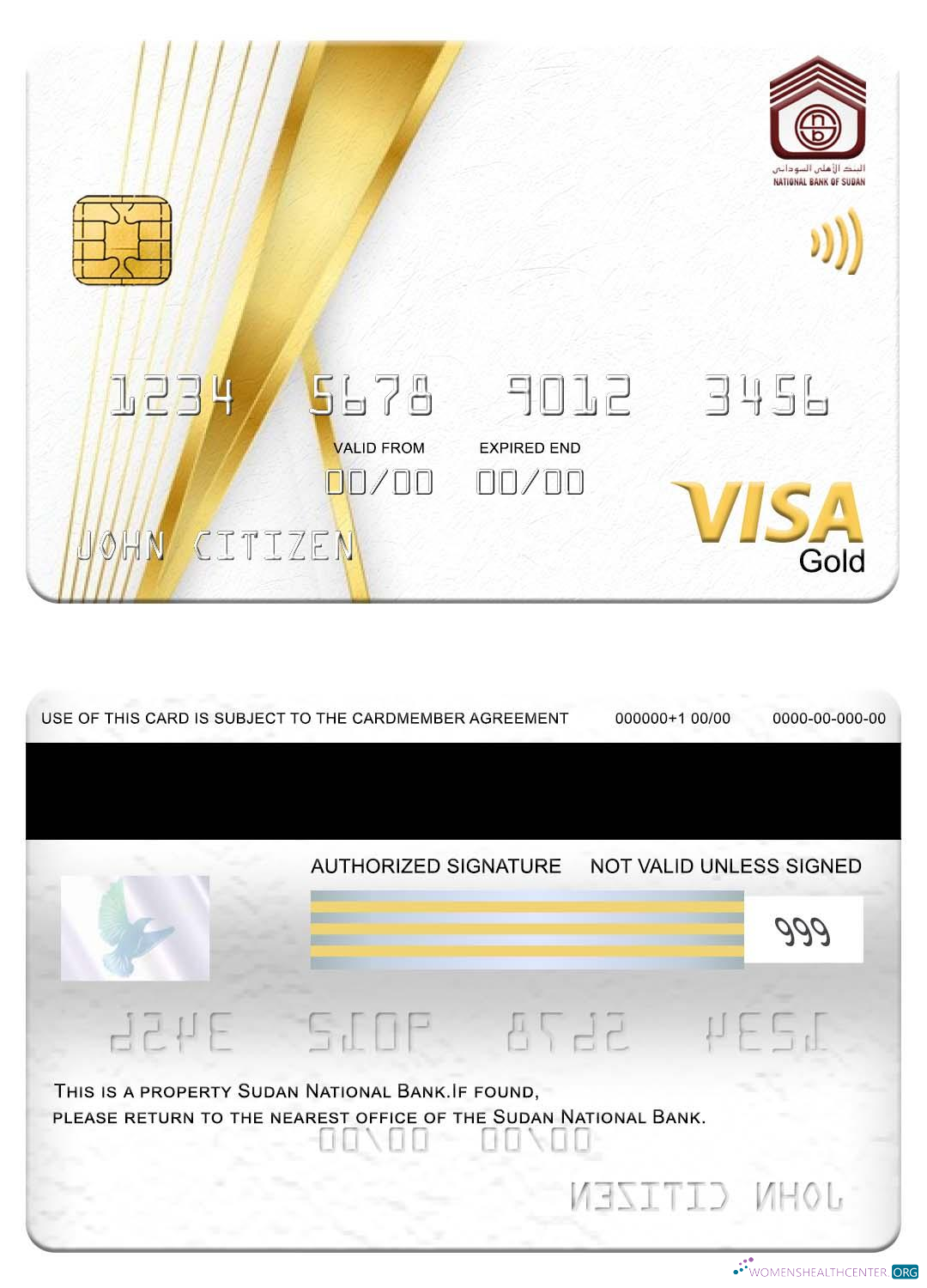 Download Sudan National Bank visa gold card Photoshop template